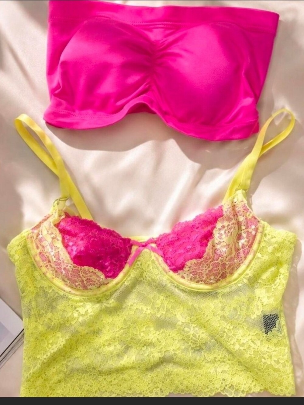 2 Piece Lingerie SZ S tops Hot Pink & Yellow